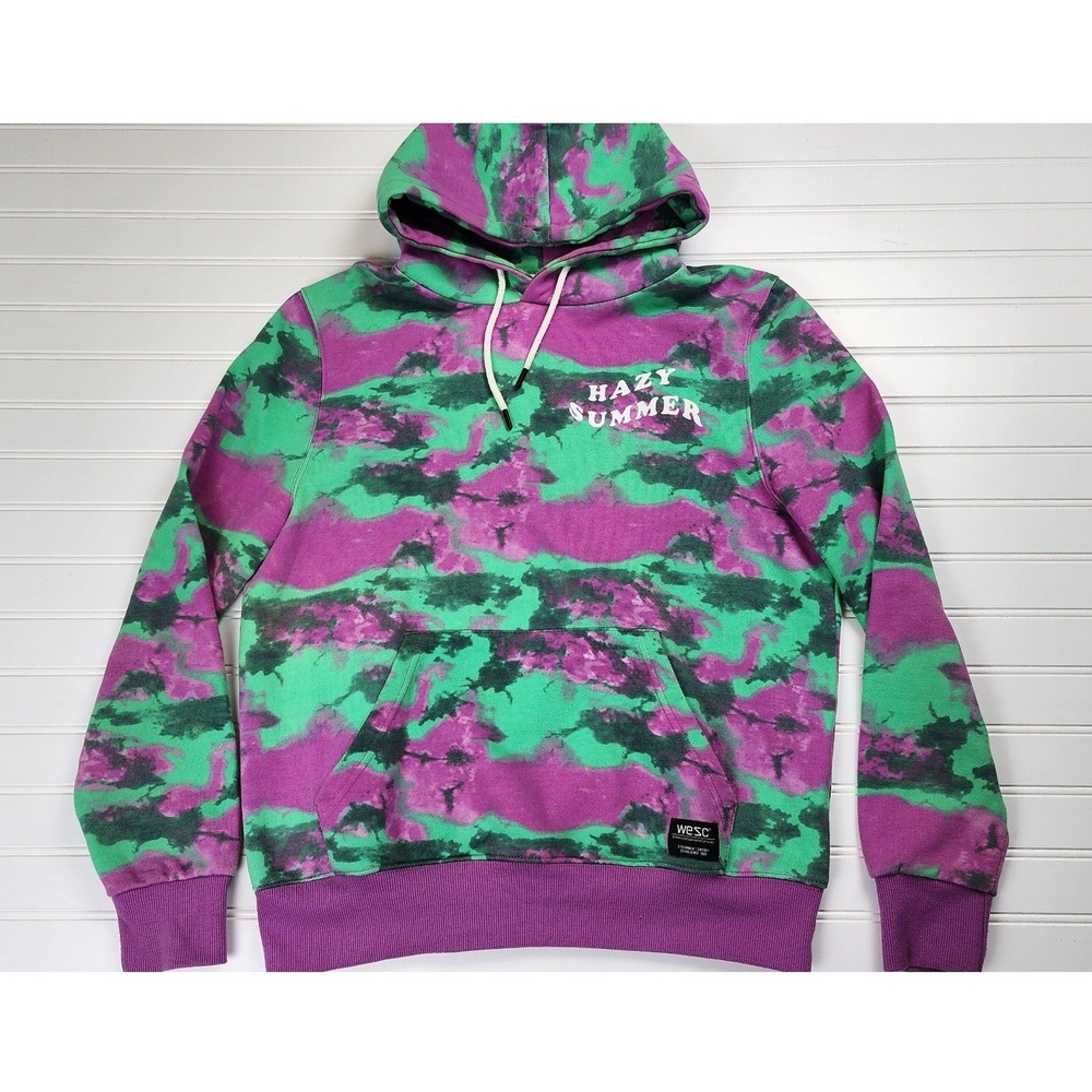 WESC Tie Dye Hoodie‎ Purple Green Pullover Streetwear Size Medium Unisex